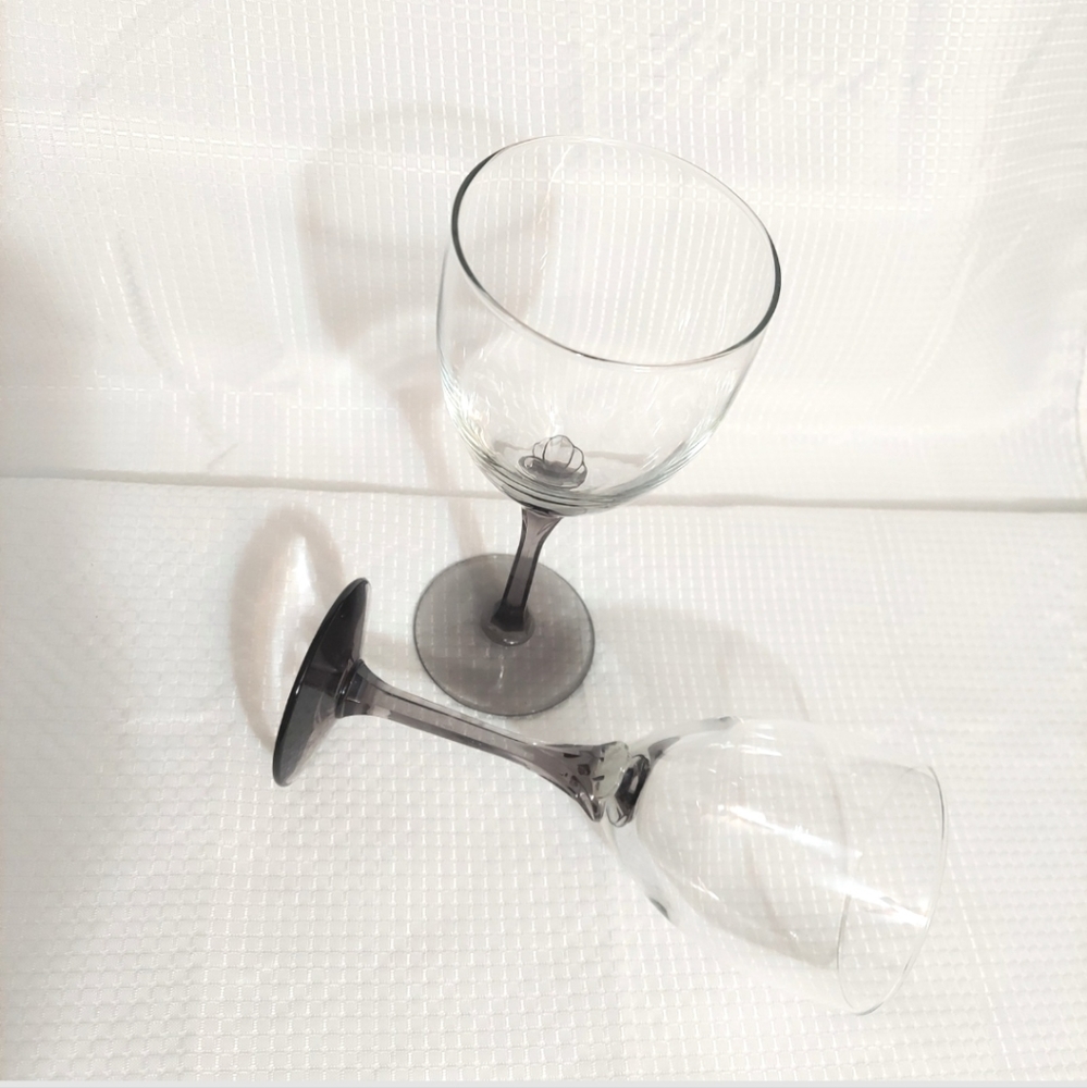 Libbey Water Wine Goblets Amethyst Applied Tulip Stem Glasses Pedestal Elegant